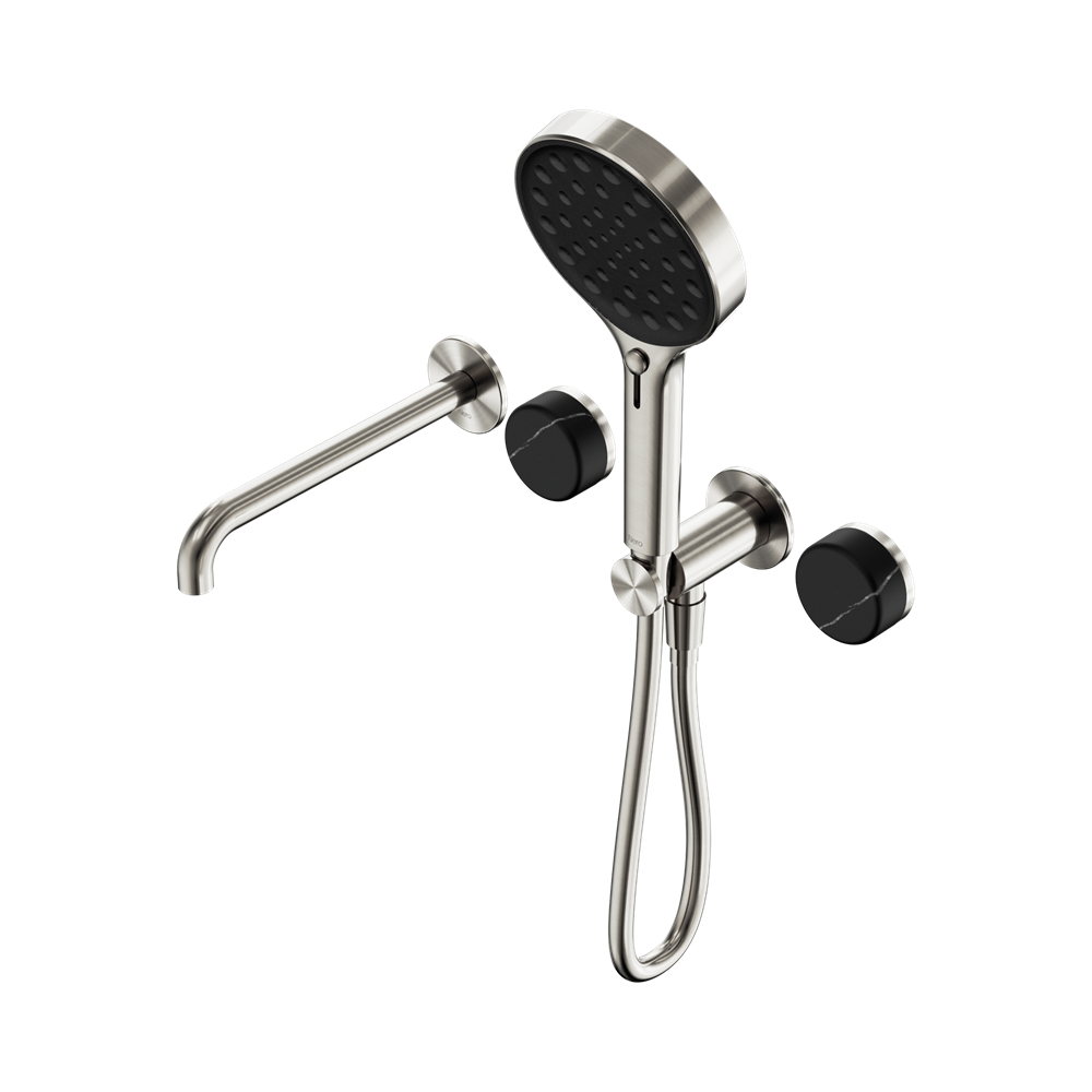 Nero Serenity Progressive Shower System 220mm Spout Serenity Shower Trim Kit Only Marquina Black Handle Brushed Nickel 24E122BN