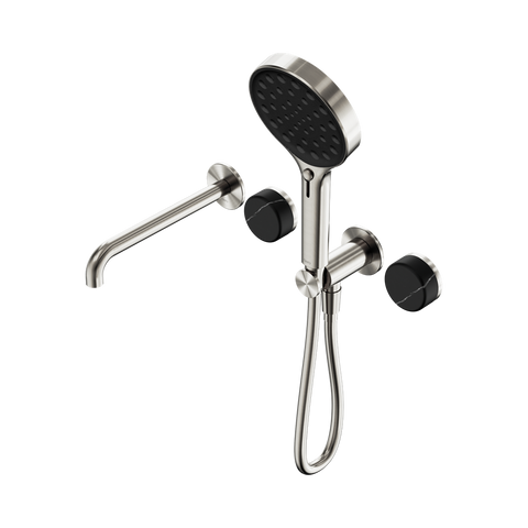 Nero Serenity Progressive Shower System 220mm Spout Serenity Shower Trim Kit Only Marquina Black Handle Brushed Nickel 24E122BN