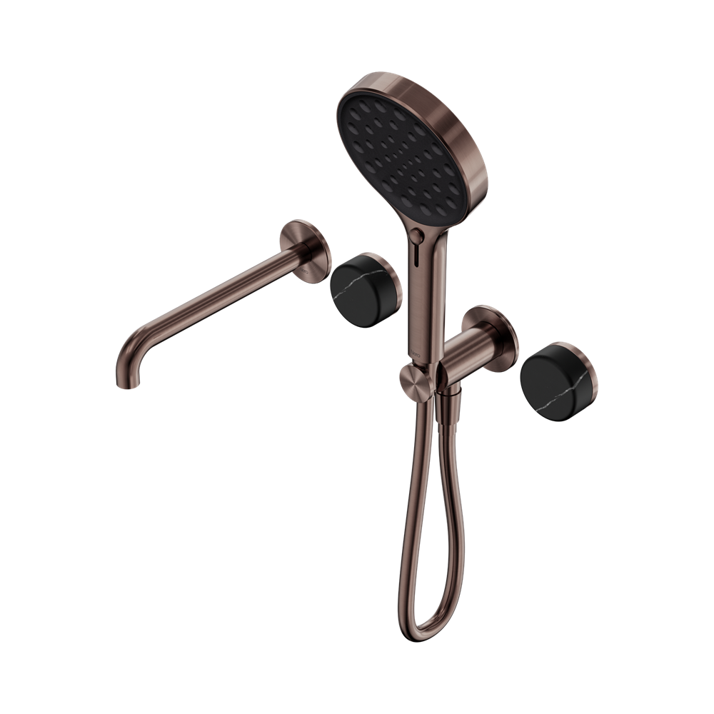 Nero Serenity Progressive Shower System 220mm Spout Serenity Shower Trim Kit Only Marquina Black Handle Brushed Bronze 24E122BZ