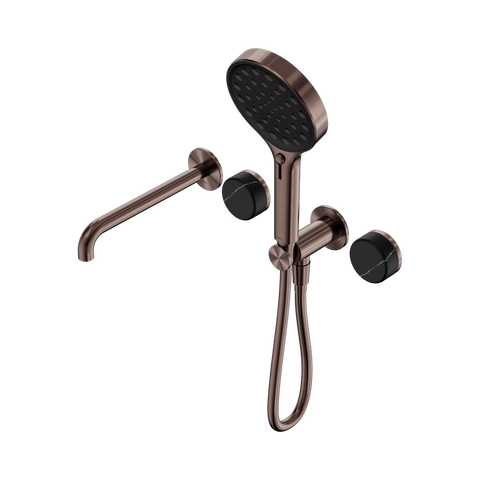 Nero Serenity Progressive Shower System 220mm Spout Serenity Shower Trim Kit Only Marquina Black Handle Brushed Bronze 24E122BZ