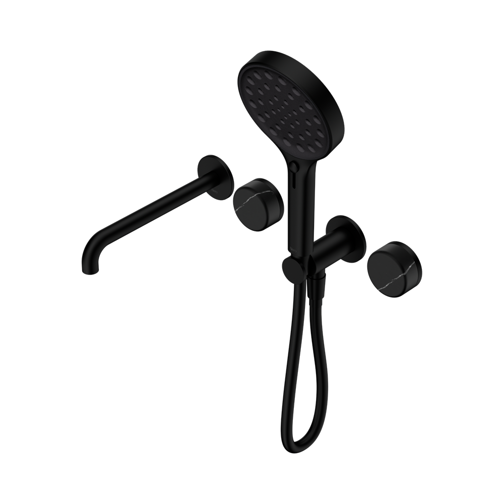 Nero Serenity Progressive Shower System 220mm Spout Serenity Shower Trim Kit Only Marquina Black Handle Matte Black 24E122MB