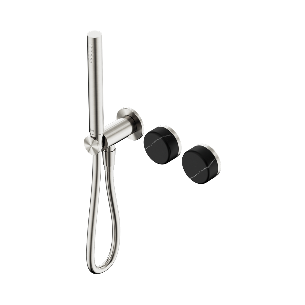 Nero Serenity Progressive Shower System Slim Shower Trim Kit Only Marquina Black Handle Brushed Nickel 24E123BN
