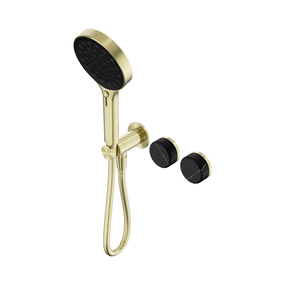 Nero Serenity Progressive Shower System Serenity Shower Trim Kit Only Marquina Black Handle Brushed Gold 24E124BG