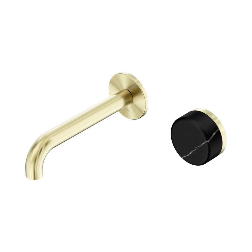 Nero Serenity Progressive Wall Basin Mixer Set 160mm Spout Trim Kit Only Marquina Black Handle Brushed Gold 24E125BG