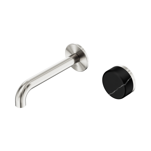 Nero Serenity Progressive Wall Basin Mixer Set 160mm Spout Trim Kit Only Marquina Black Handle Brushed Nickel 24E125BN