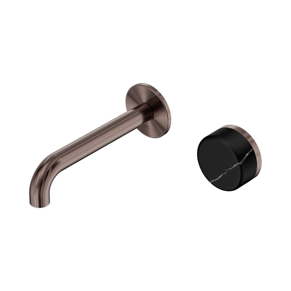 Nero Serenity Progressive Wall Basin Mixer Set 160mm Spout Trim Kit Only Marquina Black Handle Brushed Bronze 24E125BZ