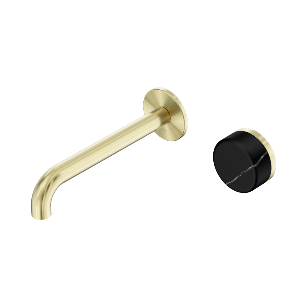 Nero Serenity Progressive Wall Basin Mixer Set 185mm Spout Trim Kit Only Marquina Black Handle Brushed Gold 24E126BG