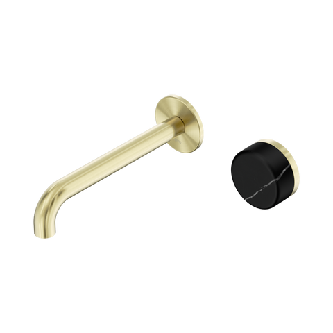 Nero Serenity Progressive Wall Basin Mixer Set 185mm Spout Trim Kit Only Marquina Black Handle Brushed Gold 24E126BG