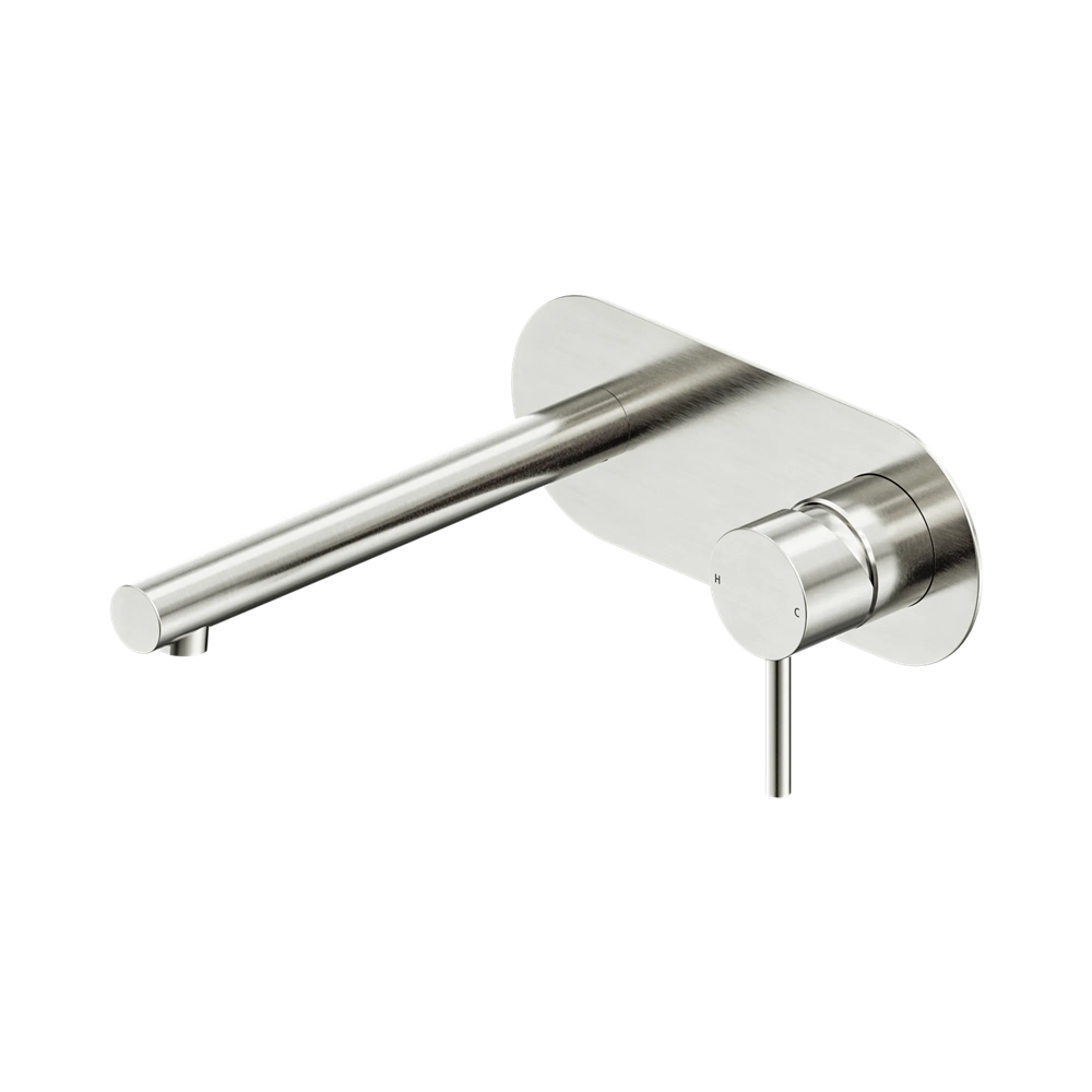 Amelie Royale II Pin Wall Basin/Bath Mixer Pin with Back Plate 185mm Straight Spout (Full Kit) Brushed Nickel BDO25B005BN