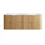 Otti Hanava Curve Fluted Wall Hung Vanity 1500mm Woodland Oak / Chloe Silk Top HAW1500LMT-CS