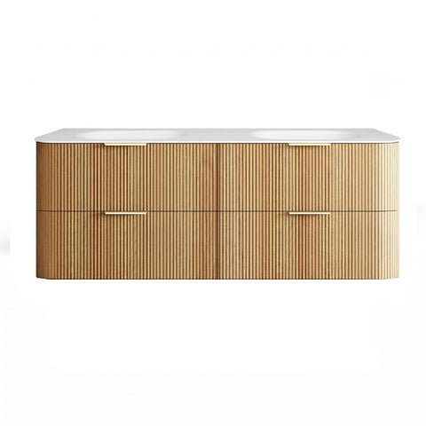 Otti Hanava Curve Fluted Wall Hung Vanity 1500mm Woodland Oak / Chloe Silk Top HAW1500LMT-CS