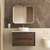Otti Byron Wall Hung Vanity 750mm Sable Walnut / Natural Carrara Marble Top BY750SWSTUD-NCA