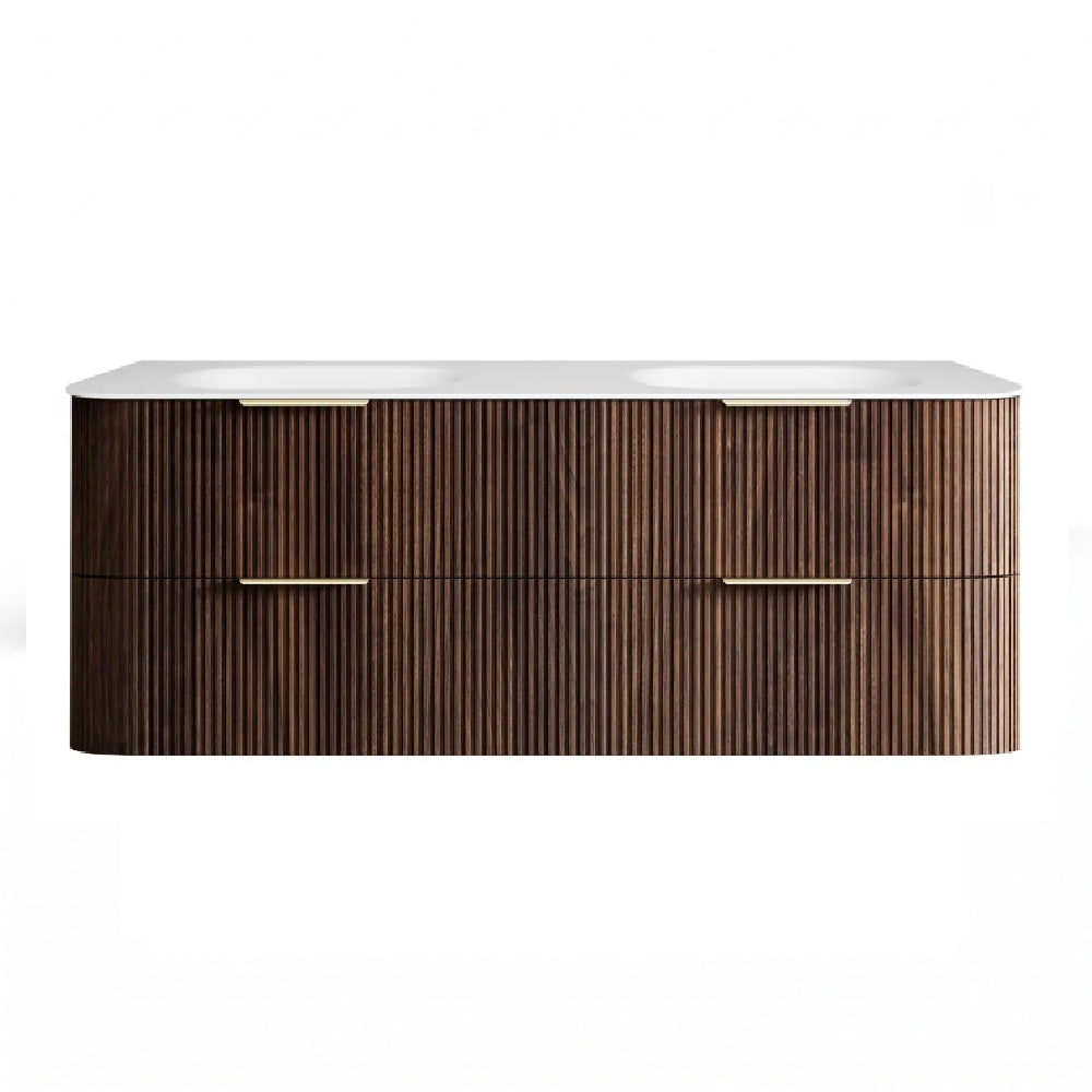 Otti Hanava Curve Fluted Wall Hung Vanity 1500mm Sable Walnut / Chloe Silk Top HA1500SWMT-CS