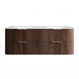 Otti Hanava Curve Fluted Wall Hung Vanity 1500mm Sable Walnut / Chloe Silk Top HA1500SWMT-CS