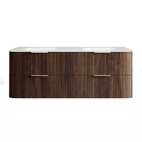 Otti Hanava Curve Fluted Wall Hung Vanity 1500mm Sable Walnut / Chloe Silk Top HA1500SWMT-CS