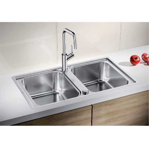 BLANCO Lemis 8-IF Sink Double Bowl Flushmount 860x500mm Stainless Steel 526991 LEMIS8IFK5
