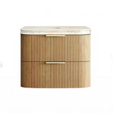 Otti Hanava Curve Fluted Wall Hung Vanity 750mm Woodland Oak / English Edge 50mm Sand Dune Top HAW750LST-SD