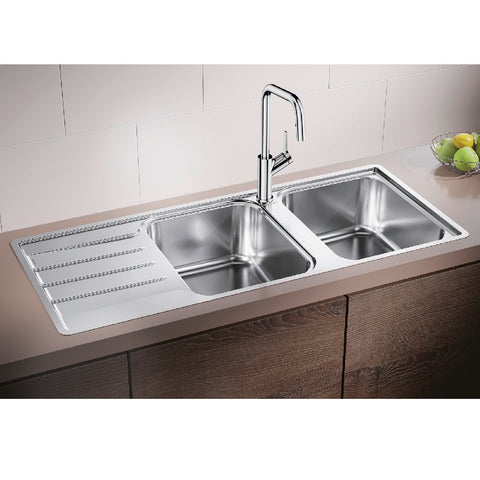 BLANCO Lemis 8 S-IF Sink Double Right Hand Bowl With Drainer 1160x500 Stainless Steel 526992 LEMIS8SRIFK5