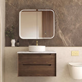 Otti Byron Wall Hung Vanity 900mm Sable Walnut / Natural Carrara Marble Top BY900SWSTUD-NCA