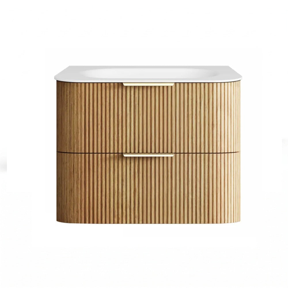 Otti Hanava Curve Fluted Wall Hung Vanity 750mm Woodland Oak / Chloe Silk Top HAW750LMT-CS
