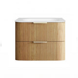 Otti Hanava Curve Fluted Wall Hung Vanity 750mm Woodland Oak / Chloe Silk Top HAW750LMT-CS