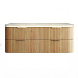 Otti Hanava Curve Fluted Wall Hung Vanity 1500mm Woodland Oak / English Edge 50mm Sand Dune Top HAW1500LST-SD