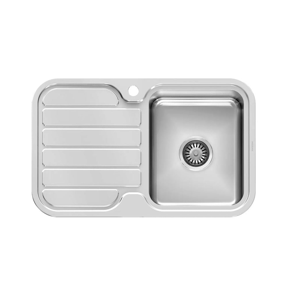 Phoenix Sink 1000 Series Single Right Hand Bowl  With Drainer 1 Taphole Stainless Steel 300-1211-50