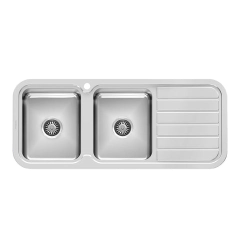 Phoenix Sink 1000 Series Double Left Hand Bowl  With Drainer 1 Taphole Stainless Steel 300-2111-50