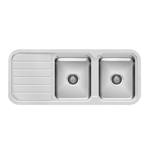 Phoenix Sink 1000 Series Double Bowl  With Drainer - No Taphole Stainless Steel 300-2301-50