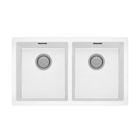 Phoenix Sink 5000 Series Double Bowl (Undermount/Overmount) With Overflow Quartz Matte White 312-2002-80