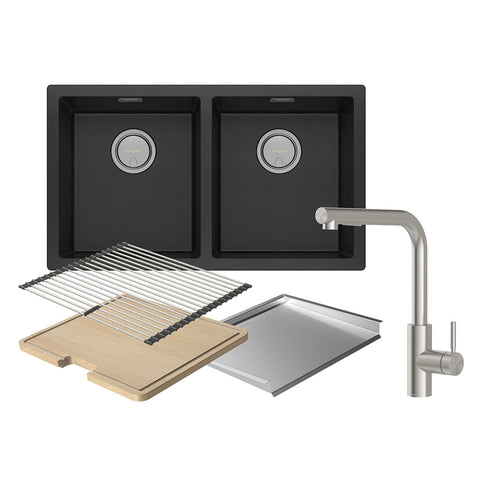 Phoenix Sink Package 1 - Double Bowl Matte Black Sink & Stainless Steel Mixer 312-2029-51