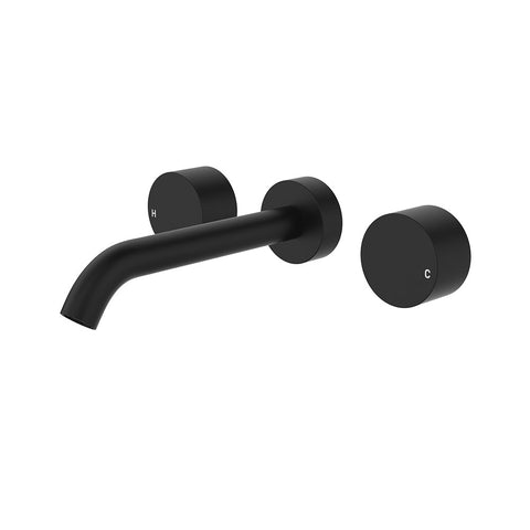 Fienza Kaya Round Taps Wall Basin /Bath 180mm Outlet Set Lead Free Matte Black 338102B-LF