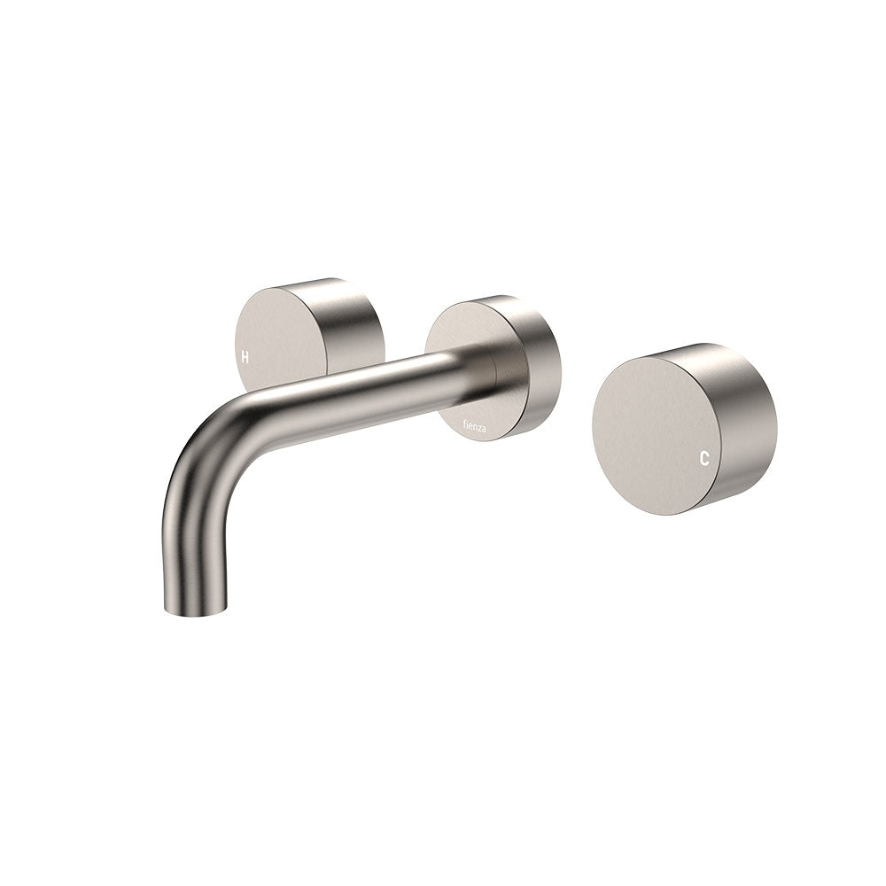 Fienza Kaya Round Taps Wall Basin /Bath 130mm Outlet Set Lead Free Brushed Nickel 338102BN-130-LF