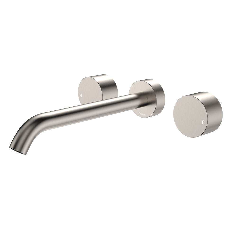 Fienza Kaya Round Taps Wall Basin /Bath 220mm Outlet Set Lead Free Brushed Nickel 338102BN-220-LF
