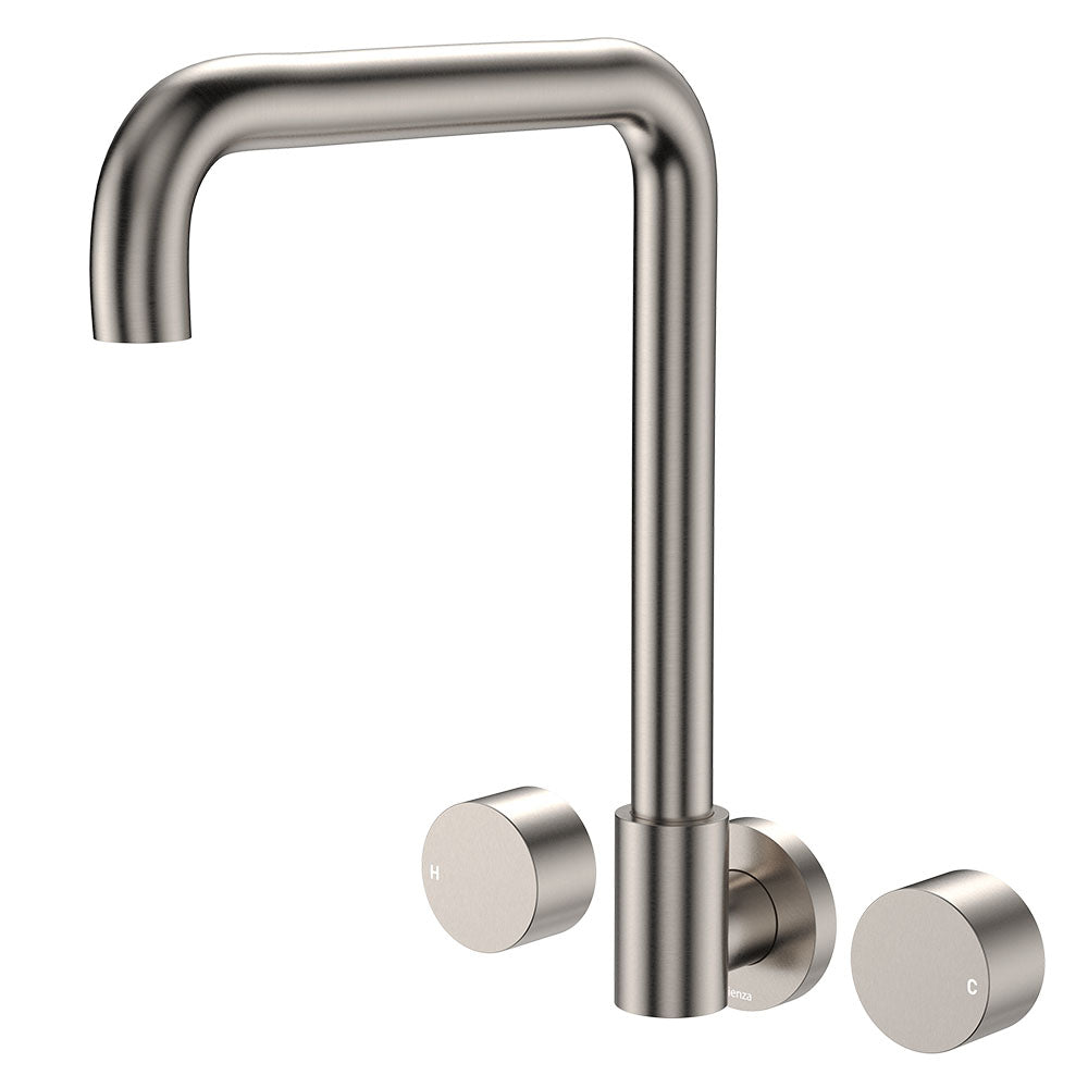 Fienza Kaya Round Taps Squareline Wall Outlet Set Lead Free Brushed Nickel 338105BN-LF