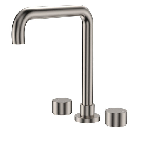 Fienza Kaya Round Taps Squareline Hob Outlet Set Lead Free Brushed Nickel 338106BN-LF
