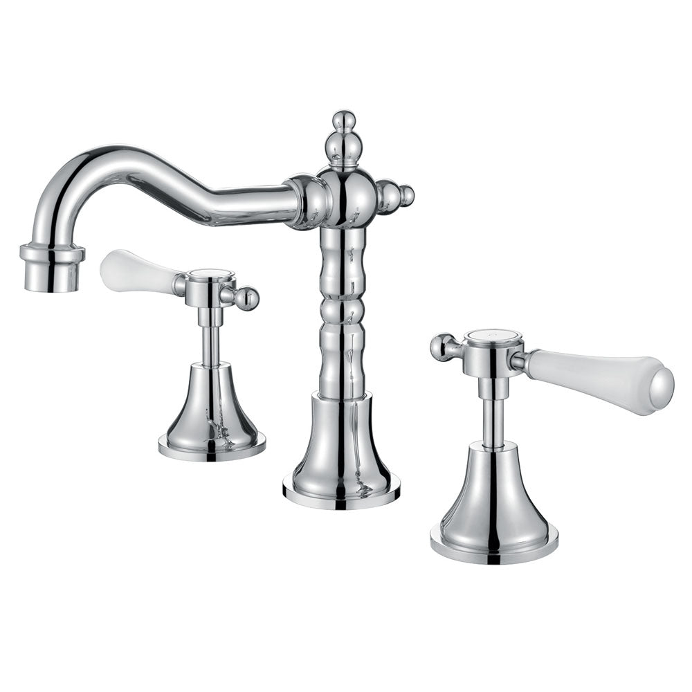 Fienza Lillian Lever Shepherds Crook Basin Set Chrome White Handle Lead Free 339101-LF