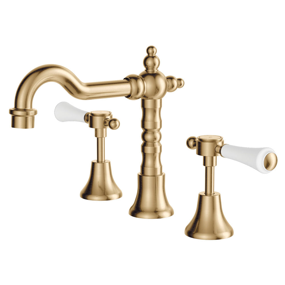 Fienza Lillian Lever Shepherds Crook Basin Set Lead Free Urban Brass w/ White Handle 339101UB-LF