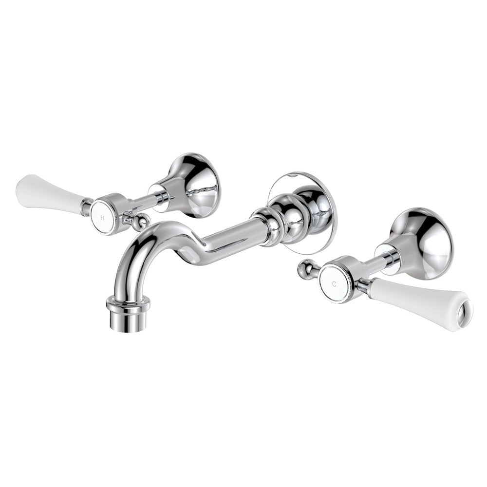 Fienza Lillian Lever Shepherds Crook Bath Set Chrome White Handle Lead Free 339102-LF