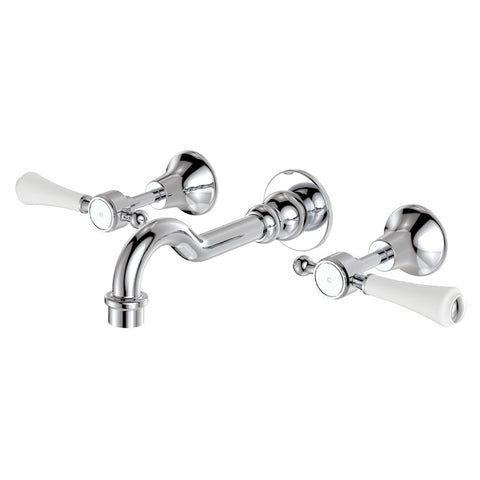 Fienza Lillian Lever Shepherds Crook Bath Set Chrome White Handle Lead Free 339102-LF