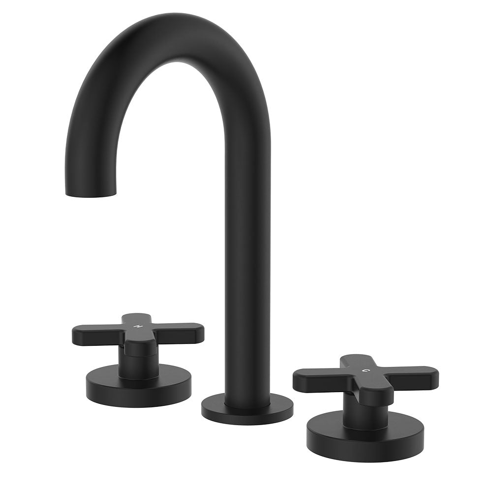 Fienza Kaya Cross Taps Round Hob Set Lead Free Matte Black 343101B-LF