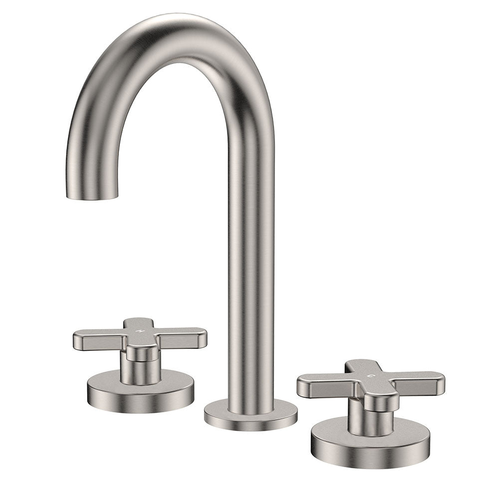 Fienza Kaya Cross Taps Round Hob Set Lead Free Brushed Nickel 343101BN-LF