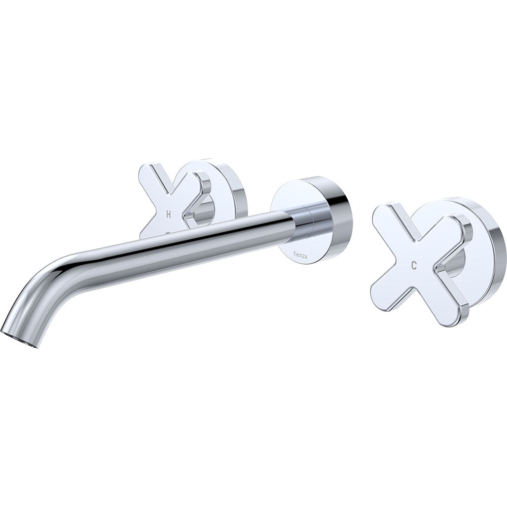Fienza Kaya Cross Taps Wall Basin /Bath 220mm Outlet Set Lead Free Chrome 343102-220-LF