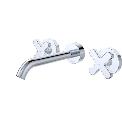 Fienza Kaya Cross Taps Wall Basin /Bath 180mm Outlet Set Lead Free Chrome 343102-LF
