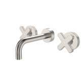 Fienza Kaya Cross Taps Wall Basin /Bath 130mm Outlet Set Lead Free Brushed Nickel 343102BN-130-LF