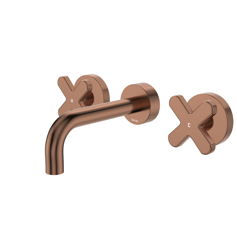 Fienza Kaya Cross Taps Wall Basin /Bath 130mm Outlet Set Lead Free Brushed Copper 343102CO-130-LF