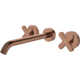 Fienza Kaya Cross Taps Wall Basin /Bath 220mm Outlet Set Lead Free Brushed Copper 343102CO-220-LF