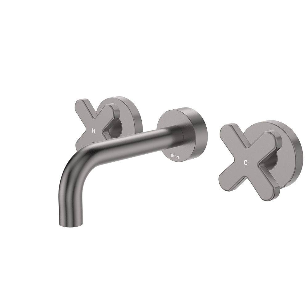 Fienza Kaya Cross Taps Wall Basin /Bath 130mm Outlet Set Lead Free Gunmetal 343102GM-130-LF