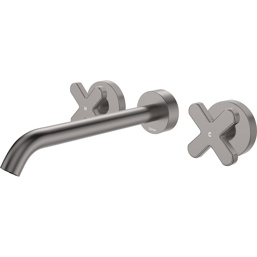 Fienza Kaya Cross Taps Wall Basin /Bath 220mm Outlet Set Lead Free Gunmetal 343102GM-220-LF
