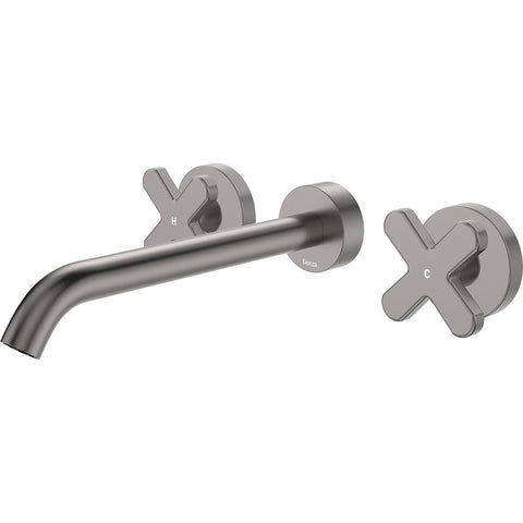 Fienza Kaya Cross Taps Wall Basin /Bath 220mm Outlet Set Lead Free Gunmetal 343102GM-220-LF